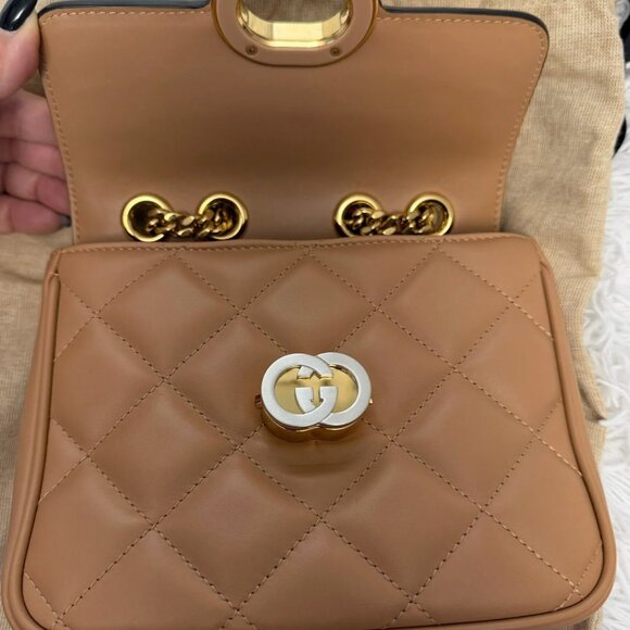 GUCCI Calfskin Quilted Mini Deco Shoulder Bag in Camelia - Picture 7 of 10